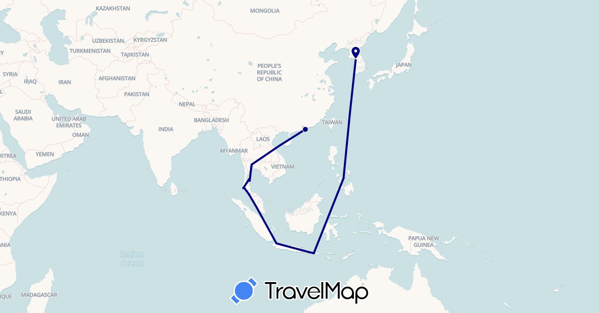 TravelMap itinerary: driving in Hong Kong, Indonesia, South Korea, Malaysia, Philippines, Thailand (Asia)